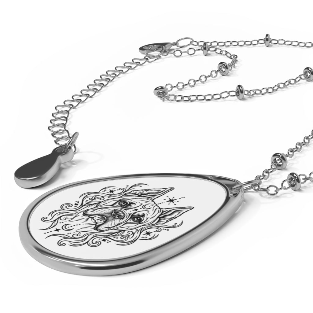 Copy of Mystical White Swiss Shepherd Oval Necklace — Engraved Pet Memorial Pendant