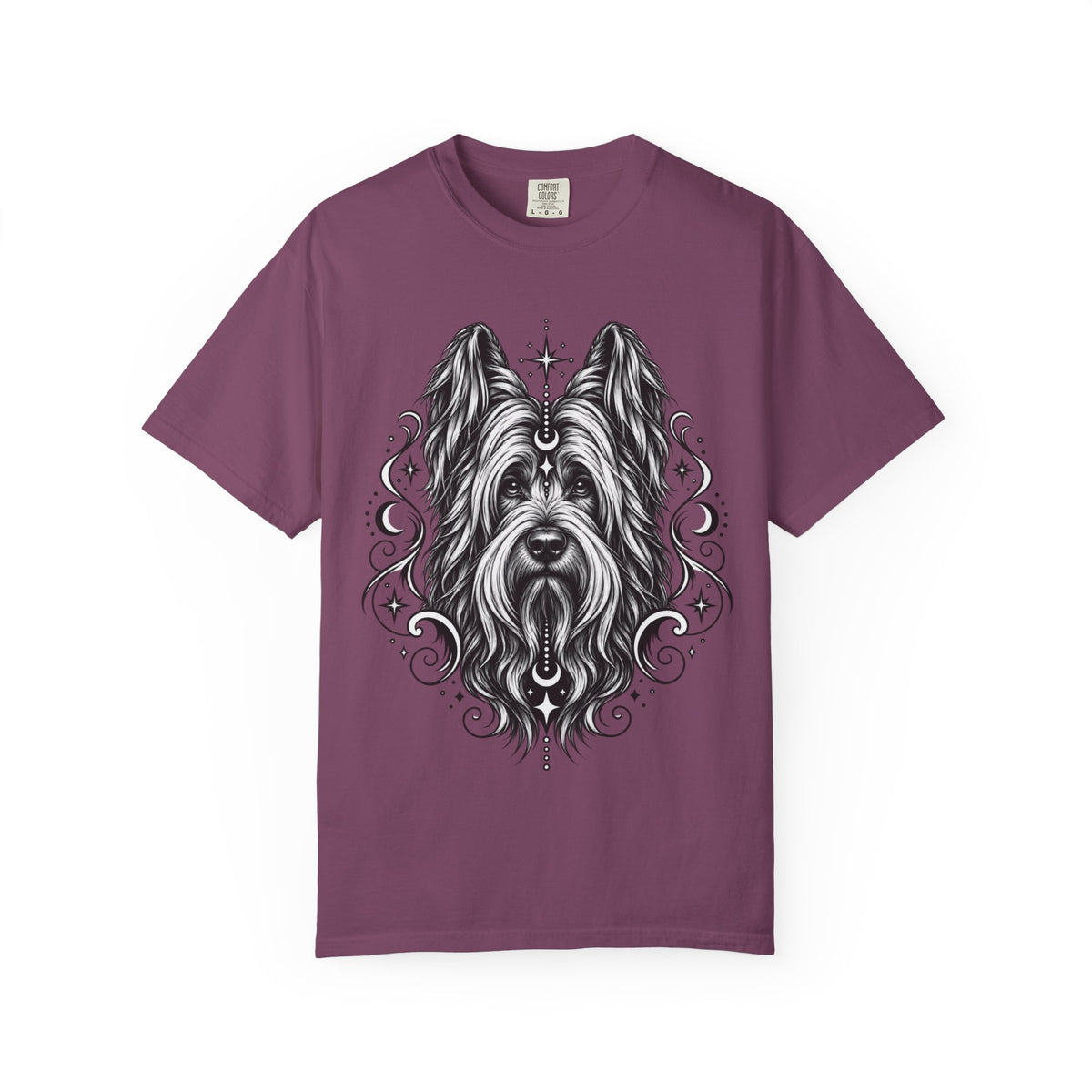 Mystical Briard Line Art T-Shirt — Minimal Dog Portrait Tee