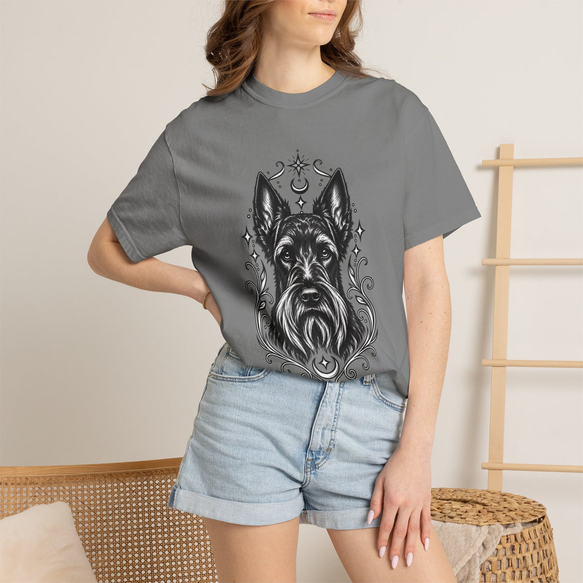 Mystical Scottish Terrier Line Art T-Shirt — Minimal Dog Portrait Tee
