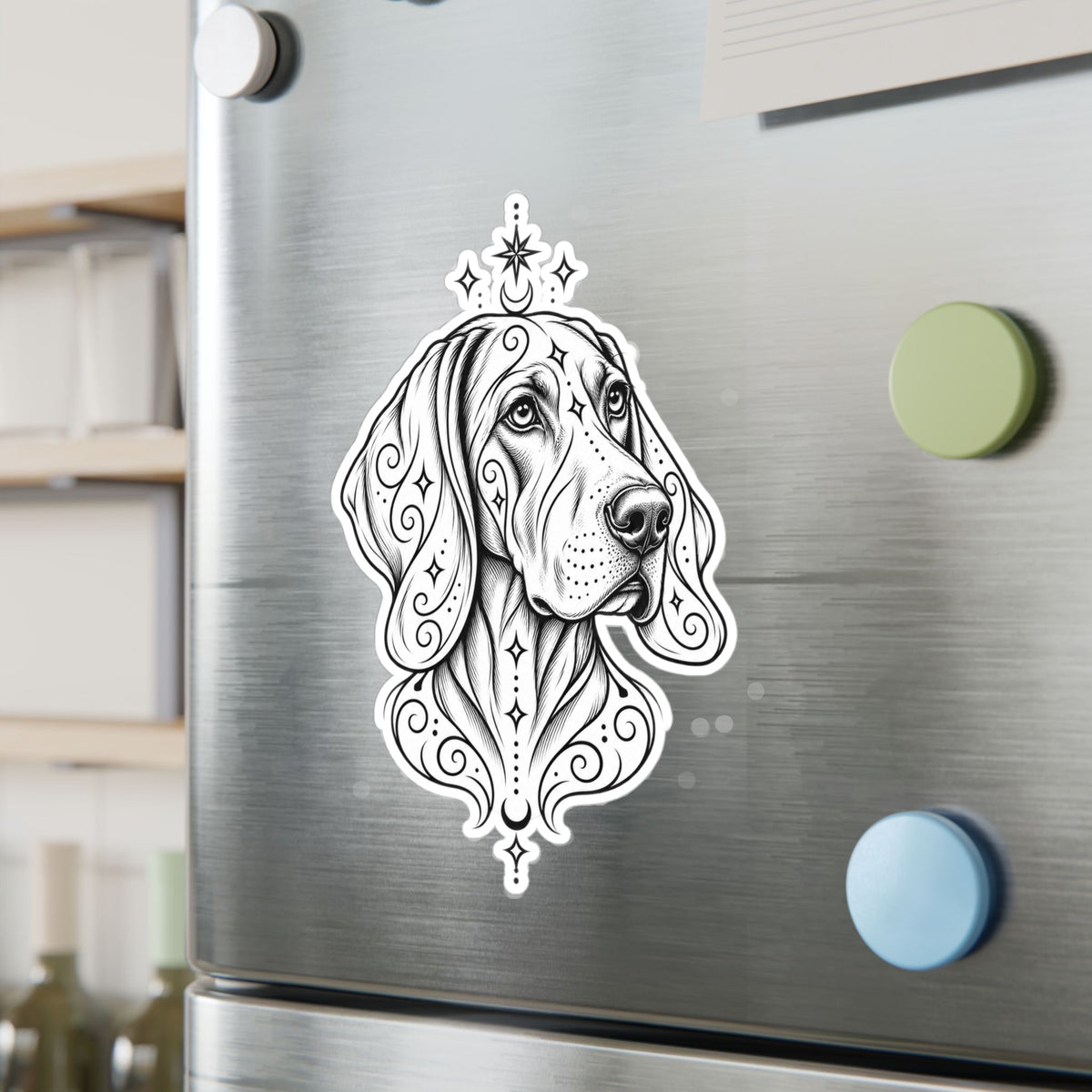 Mystical Weimaraner Line Art Kiss-Cut Vinyl Sticker — Decorative Dog Portrait Decal