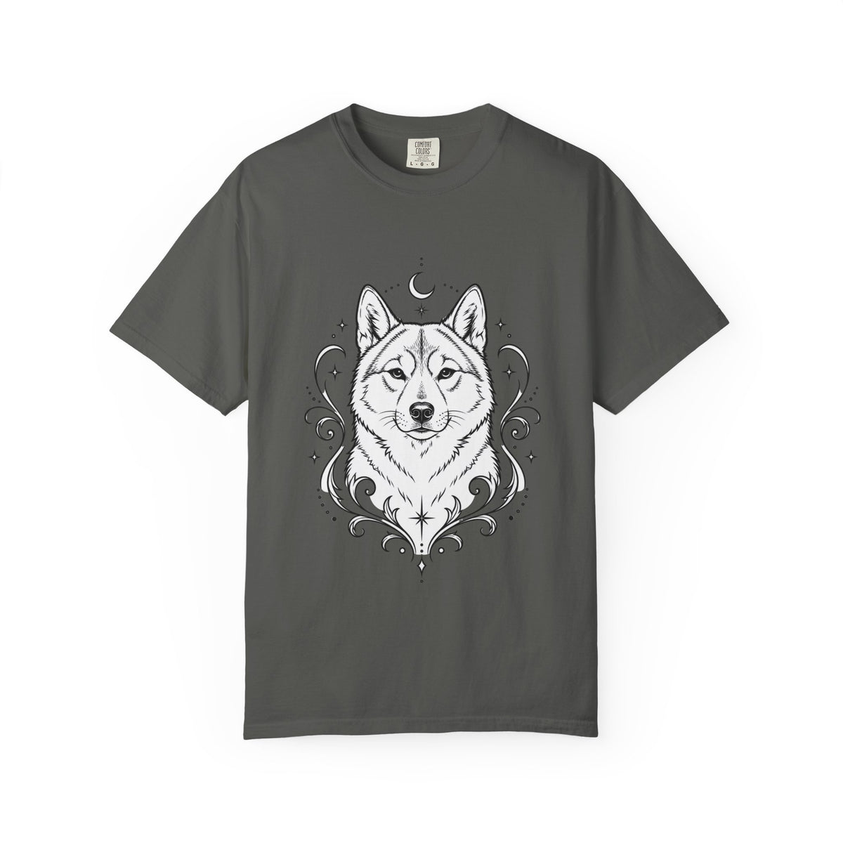 Mystical Shikoku Line Art T-Shirt — Minimal Dog Portrait Tee