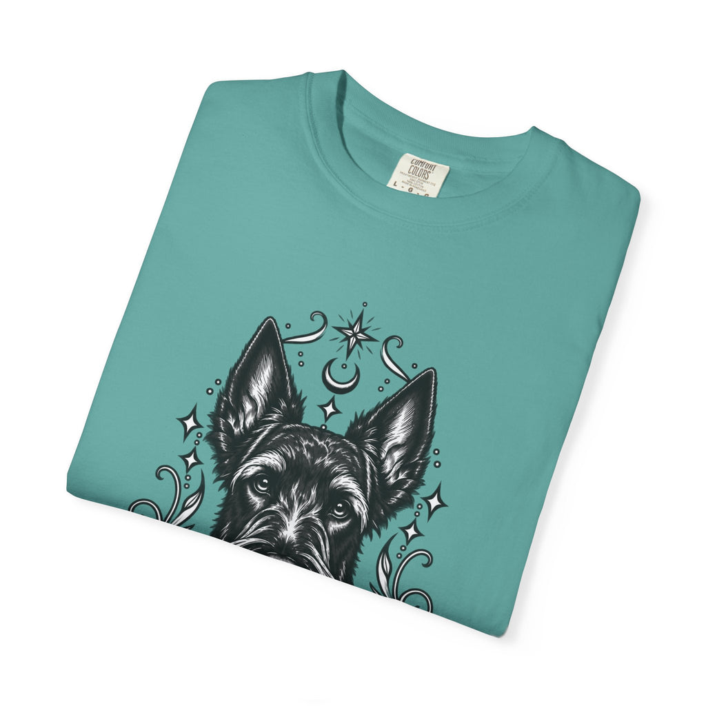 Mystical Scottish Terrier Line Art T-Shirt — Minimal Dog Portrait Tee