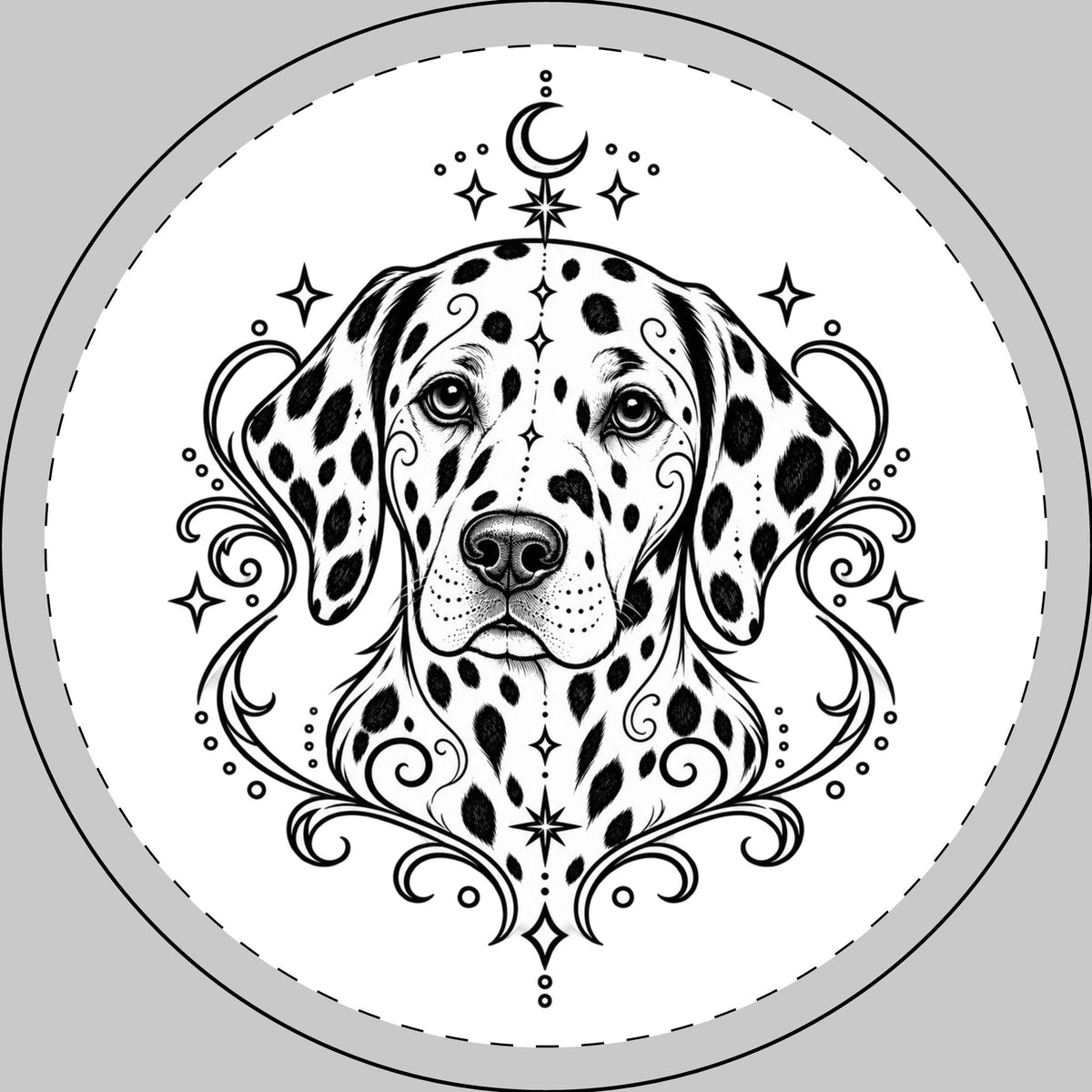 Mystical Dalmatian Round Car Magnet — Boho Dog Face Sticker