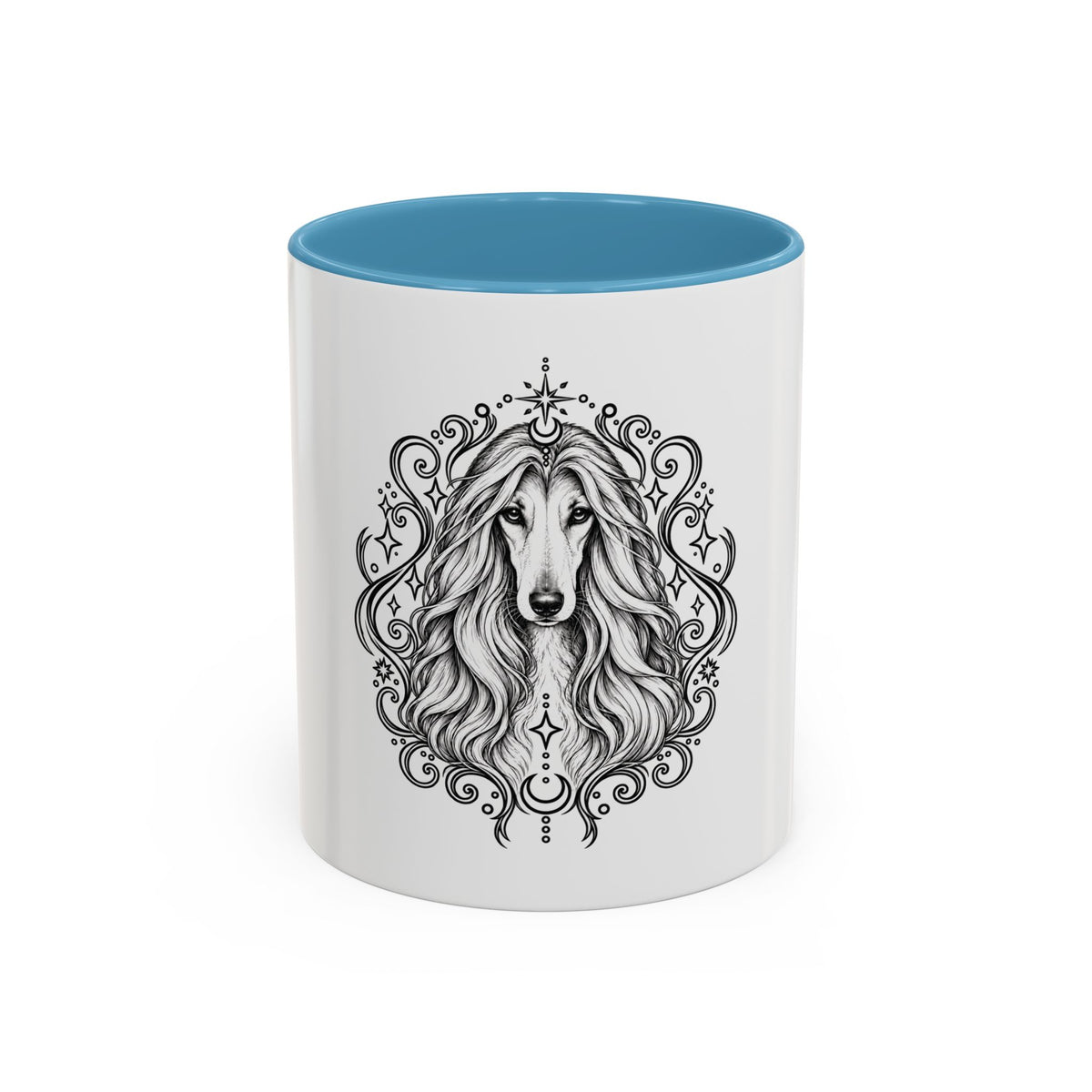 Mystical Afghan Hound Line Art Accent Coffee Mug – Mystical Dog Portrait 11/15oz