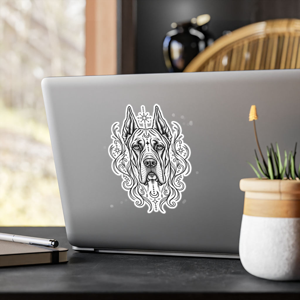 Mystical Great Dane CE Line Art Kiss-Cut Vinyl Sticker — Decorative Dog Portrait Decal