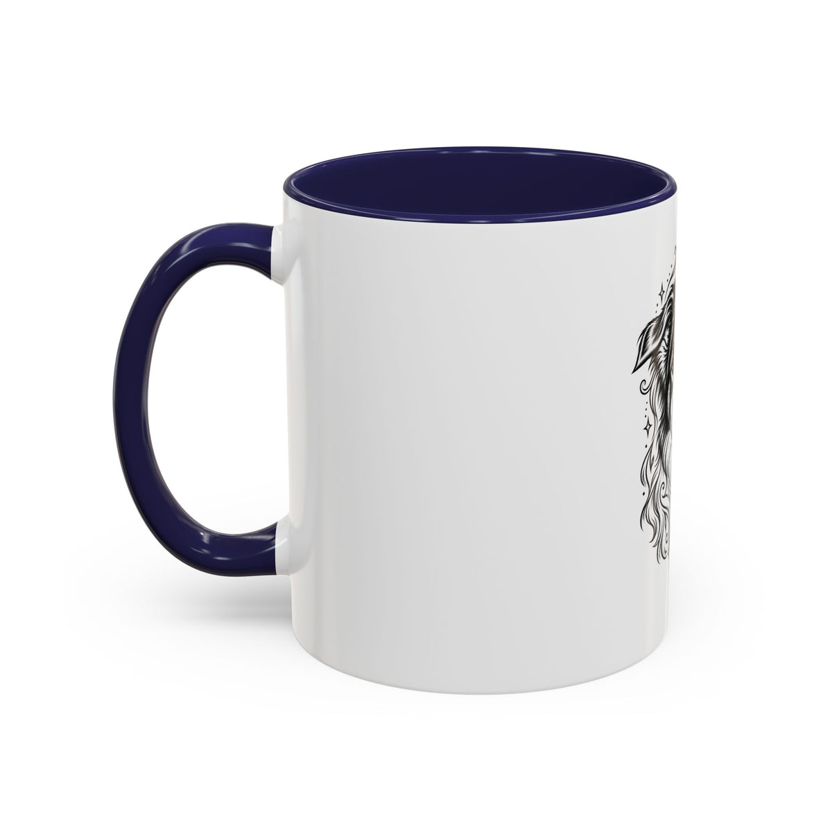 Mystical Border Collie LH Line Art Accent Coffee Mug – Mystical Dog Portrait 11/15oz