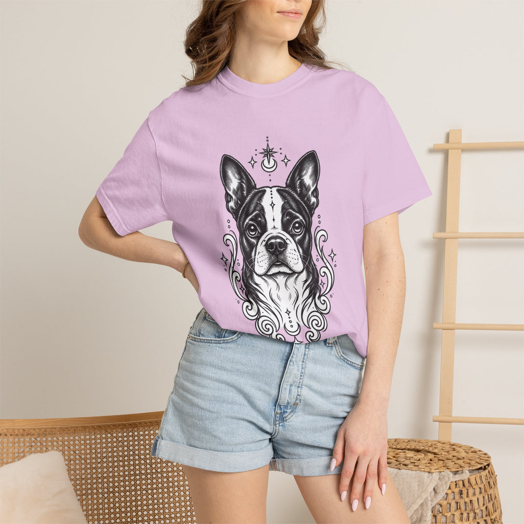 Mystical Boston Terrier Line Art T-Shirt — Minimal Dog Portrait Tee