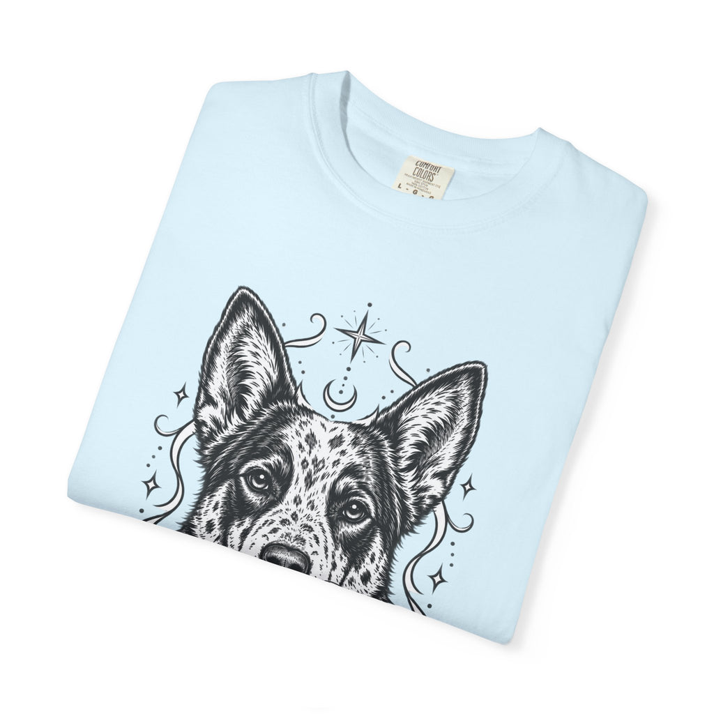 Mystical Australian Cattle Dog Line Art T-Shirt — Minimal Dog Portrait Tee