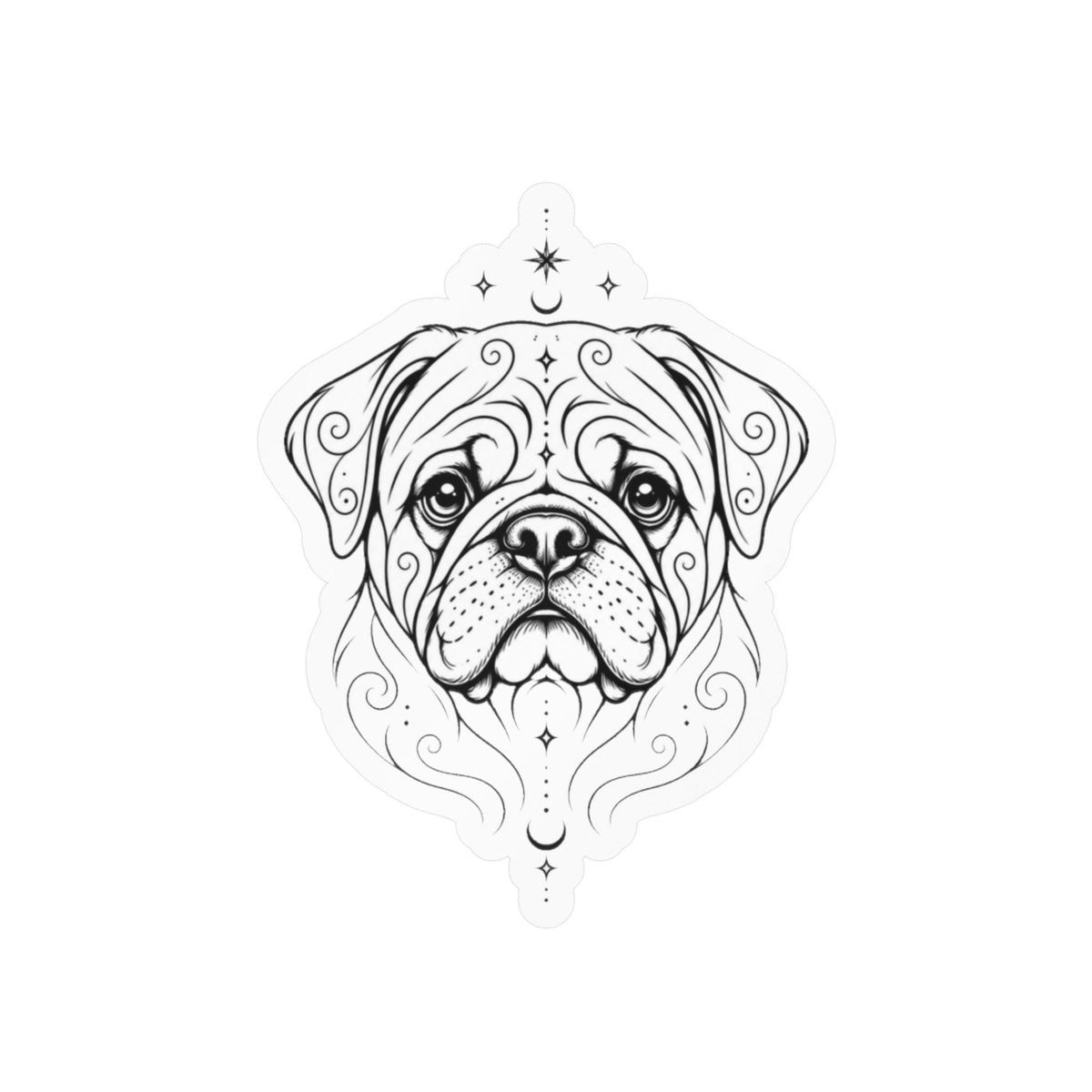 Mystical Pug Line Art Kiss-Cut Vinyl Sticker — Decorative Dog Portrait Decal