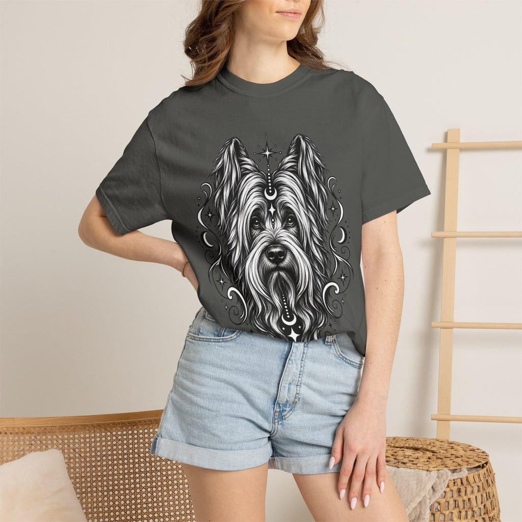 Mystical Briard Line Art T-Shirt — Minimal Dog Portrait Tee