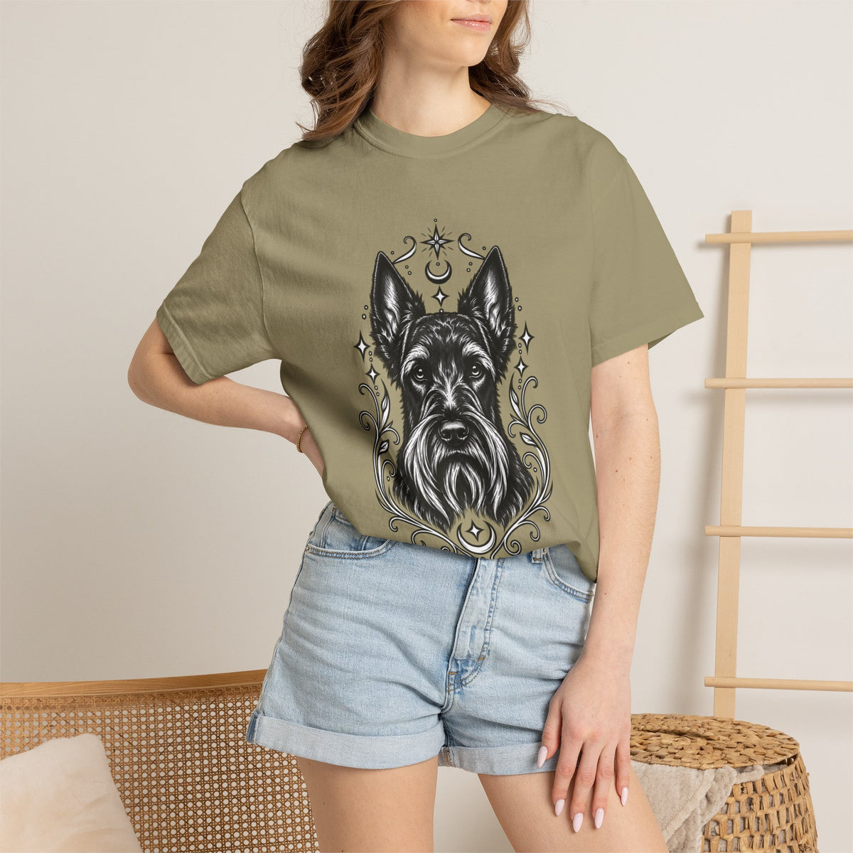 Mystical Scottish Terrier Line Art T-Shirt — Minimal Dog Portrait Tee