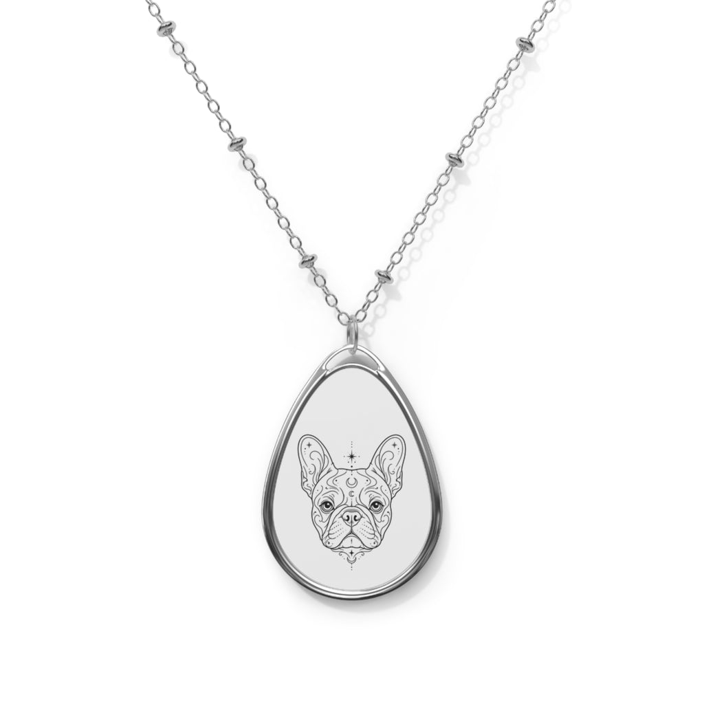 Mystical French Bulldog Engraved Oval Necklace — Pendant