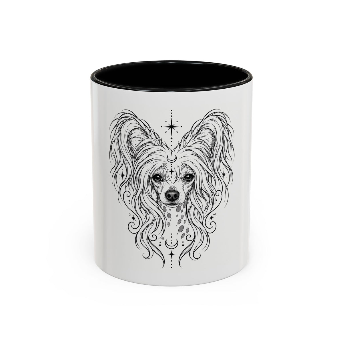 Mystical Chinese Crested Line Art Accent Coffee Mug – Mystical Dog Portrait 11/15oz