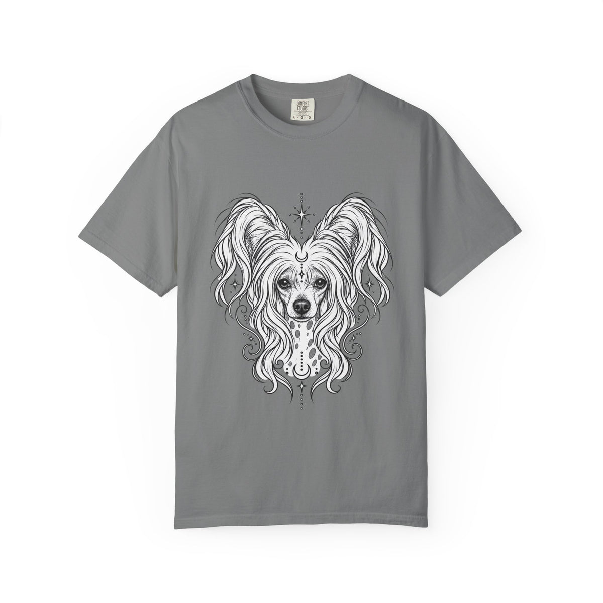 Mystical Chinese Crested Line Art T-Shirt — Minimal Dog Portrait Tee