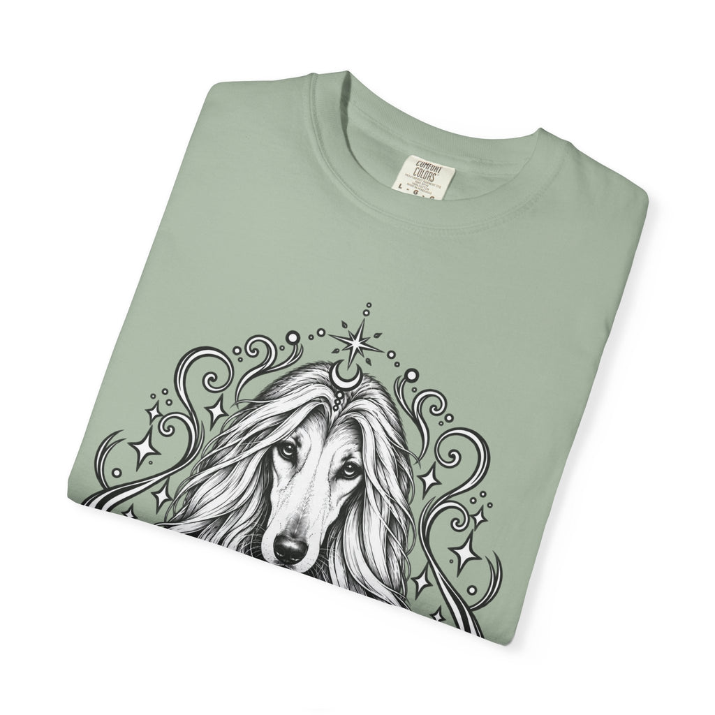 Mystical Afghan Hound Line Art T-Shirt — Minimal Dog Portrait Tee