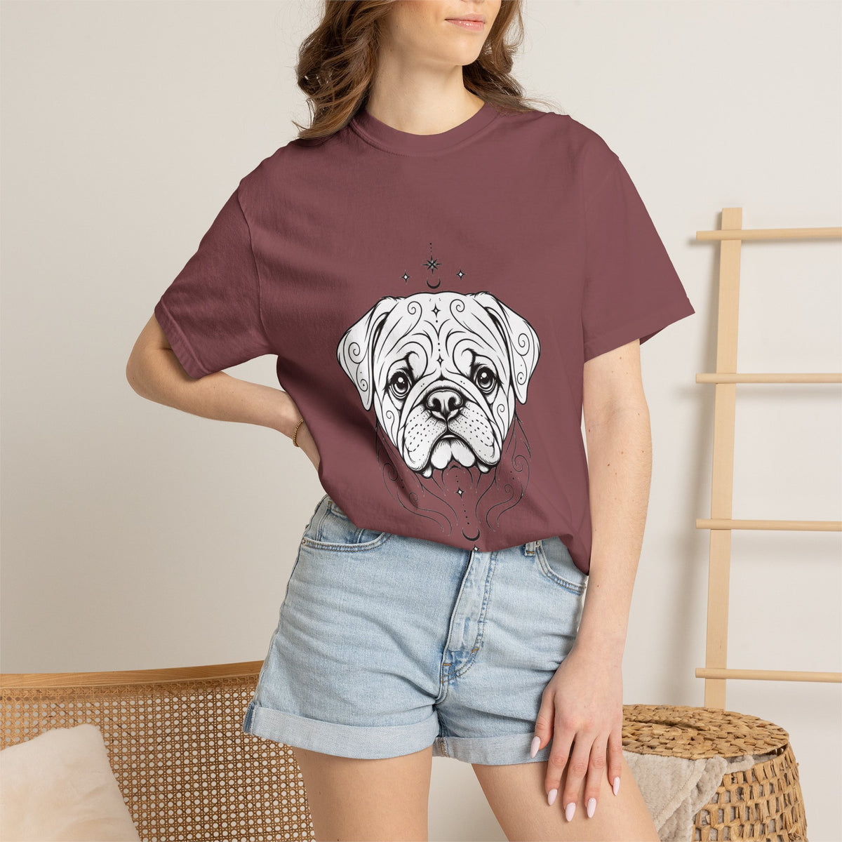 Mystical Pug Line Art T-Shirt — Minimal Dog Portrait Tee