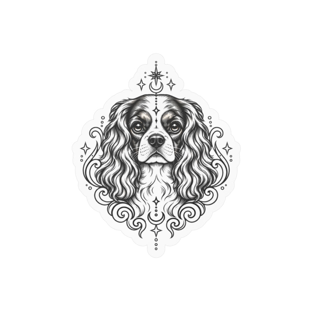 Mystical Cavalier King Charles Spaniel  Line Art Kiss-Cut Vinyl Sticker — Decorative Dog Portrait Decal