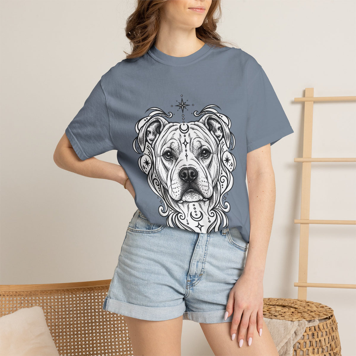 Mystical American Staffordshire Terrier Line Art T-Shirt — Minimal Dog Portrait Tee