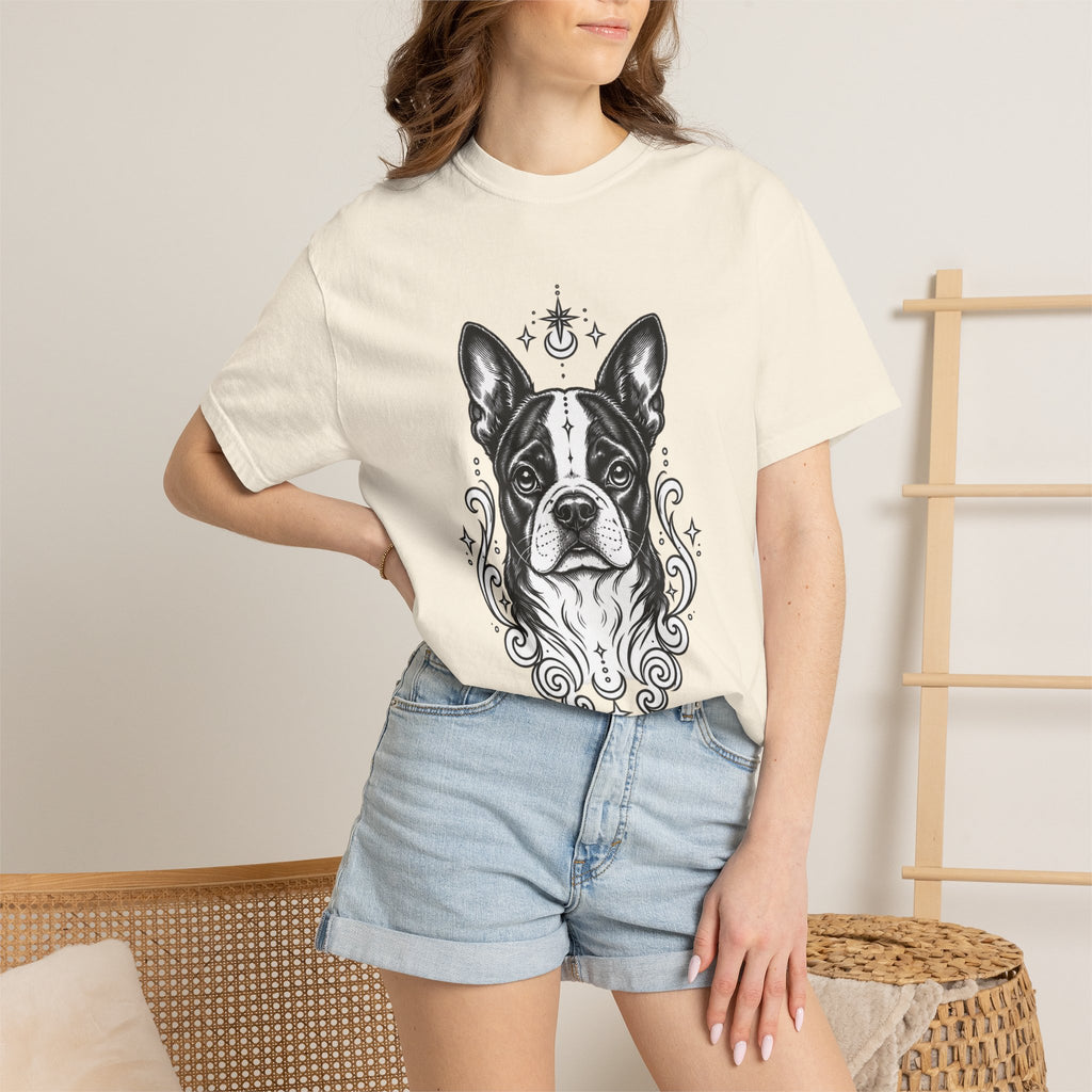 Mystical Boston Terrier Line Art T-Shirt — Minimal Dog Portrait Tee