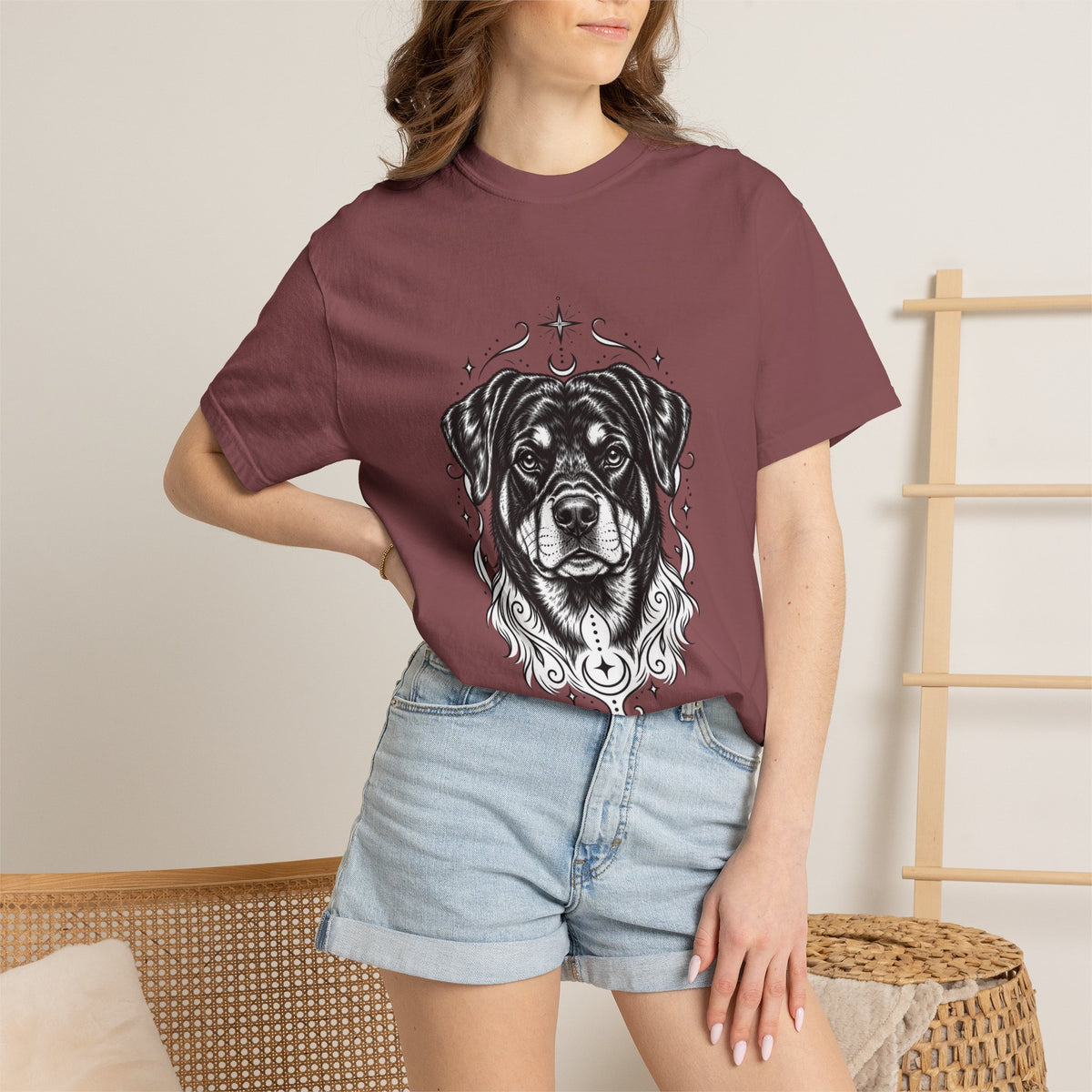 Mystical Rottweiler Line Art T-Shirt — Minimal Dog Portrait Tee