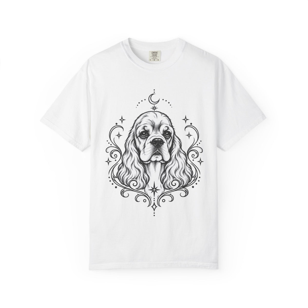 Mystical American Cocker Spaniel Line Art T-Shirt — Minimal Dog Portrait Tee