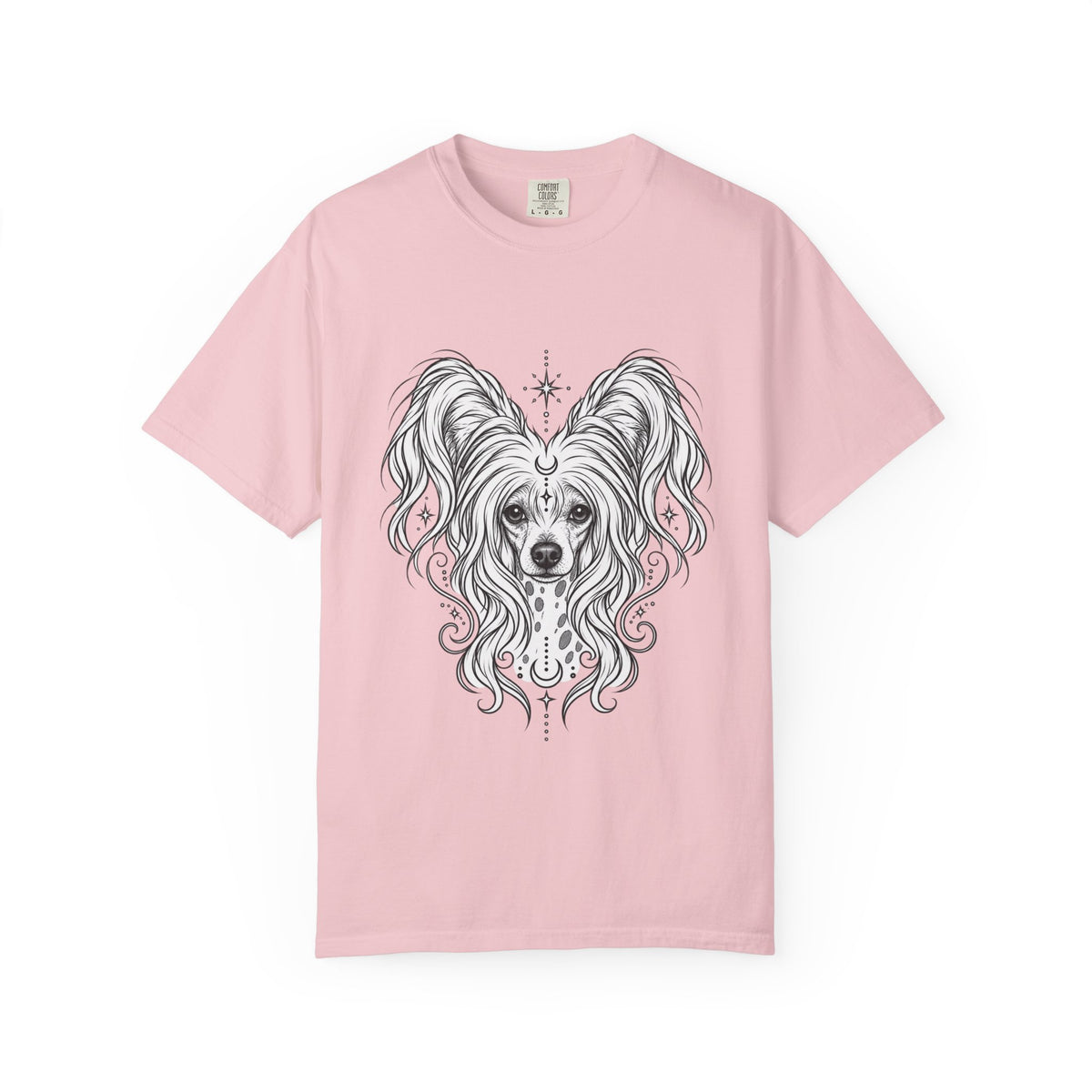 Mystical Chinese Crested Line Art T-Shirt — Minimal Dog Portrait Tee