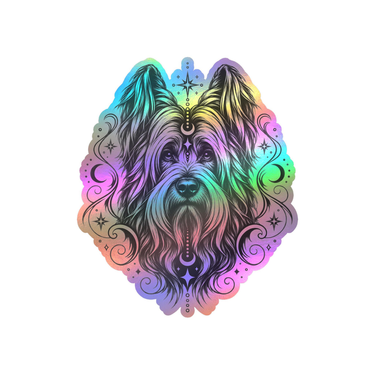 Mystical Briard Line Art Kiss-Cut Vinyl Sticker — Decorative Dog Portrait Decal