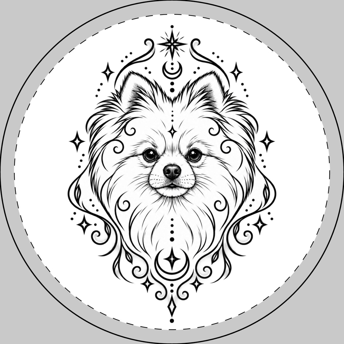 Mystical Pomeranian Round Car Magnet — Boho Dog Face Sticker