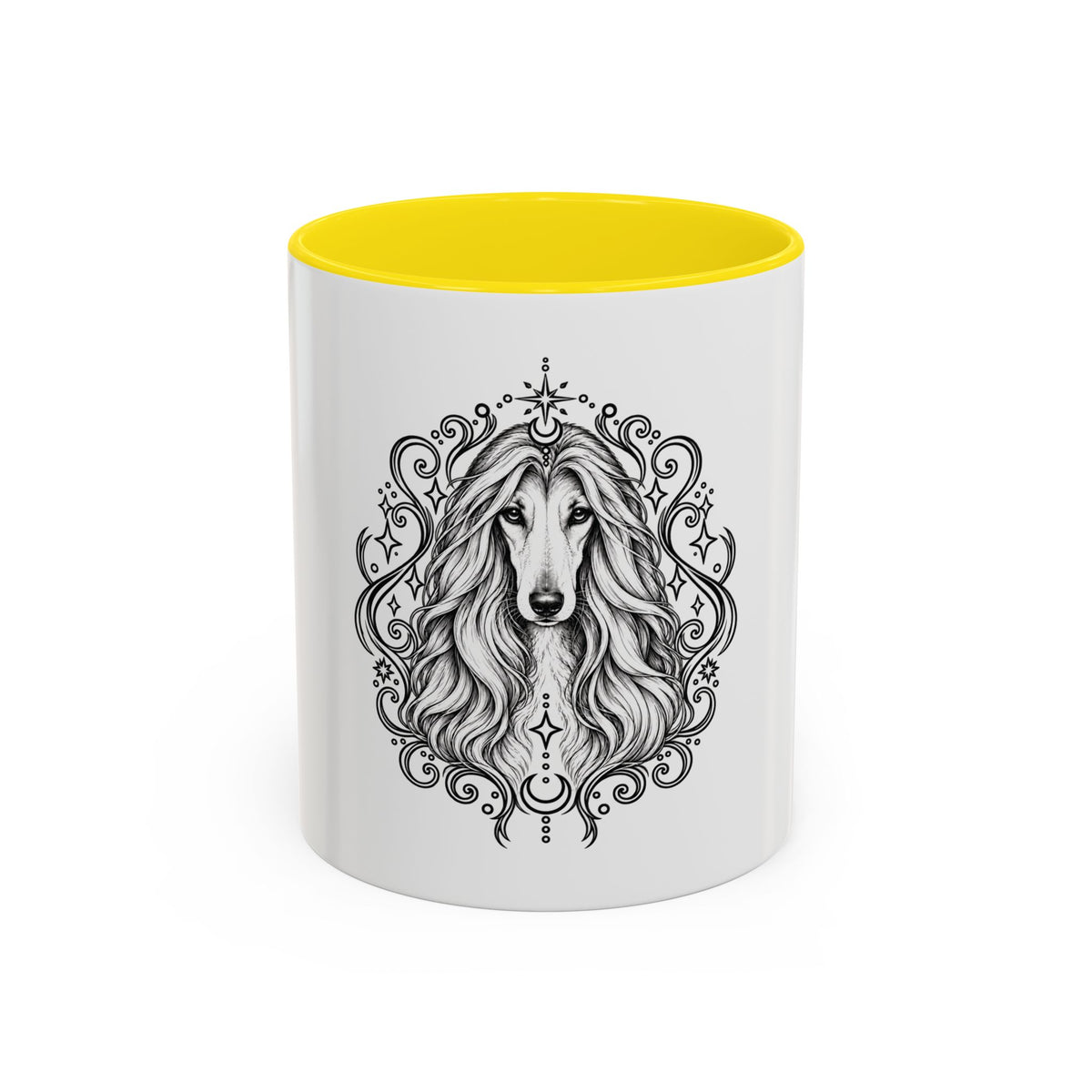 Mystical Afghan Hound Line Art Accent Coffee Mug – Mystical Dog Portrait 11/15oz