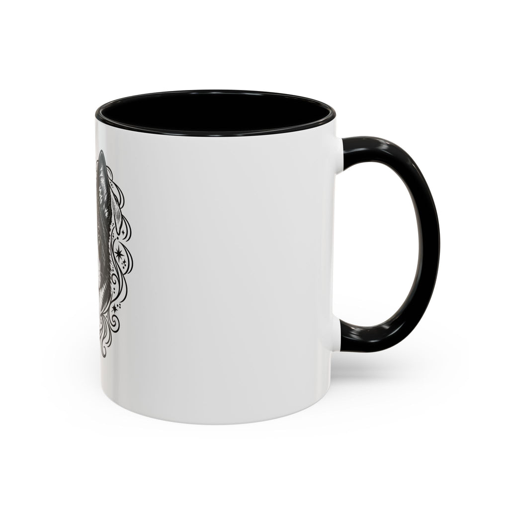 Mystical Karelian Bear Dog Line Art Accent Coffee Mug – Mystical Dog Portrait 11/15oz