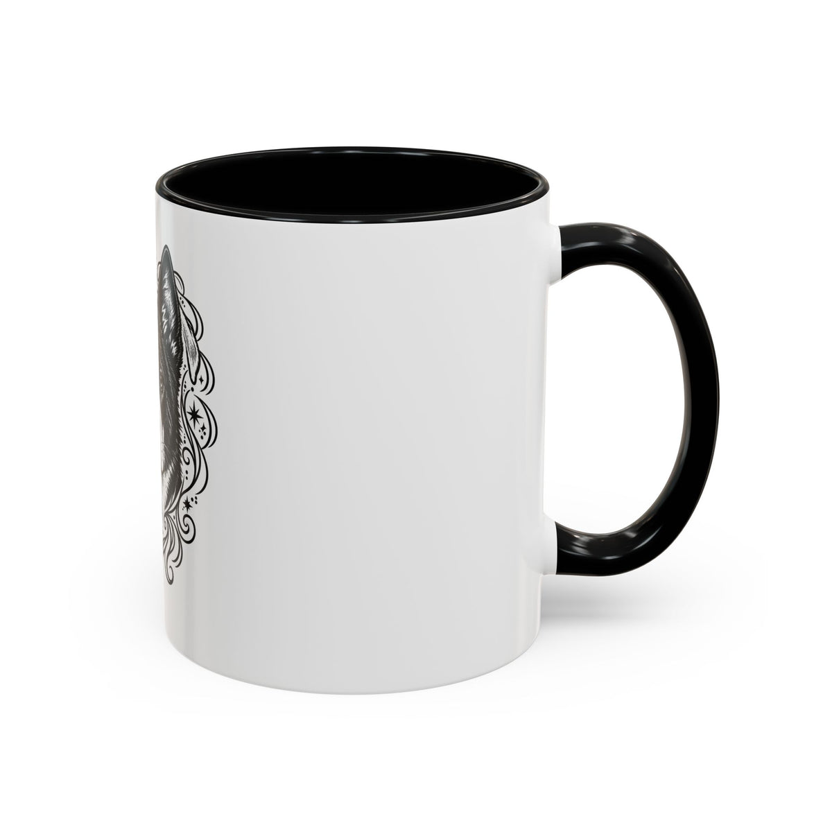 Mystical Karelian Bear Dog Line Art Accent Coffee Mug – Mystical Dog Portrait 11/15oz
