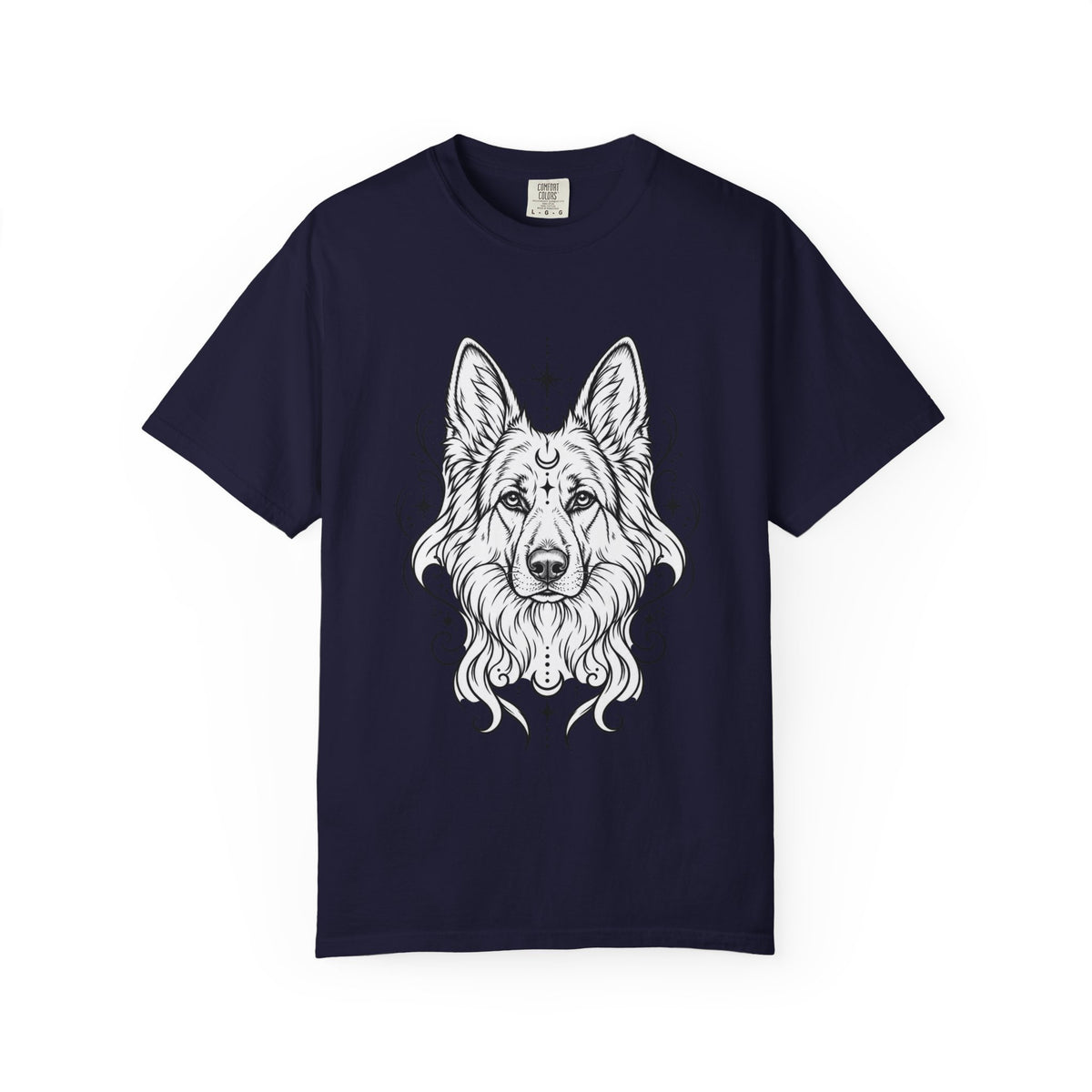 Mystical White Swiss Shepherd Line Art T-Shirt — Minimal Dog Portrait Tee