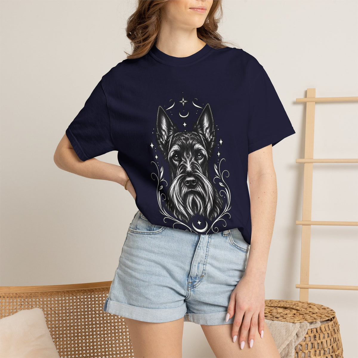 Mystical Scottish Terrier Line Art T-Shirt — Minimal Dog Portrait Tee