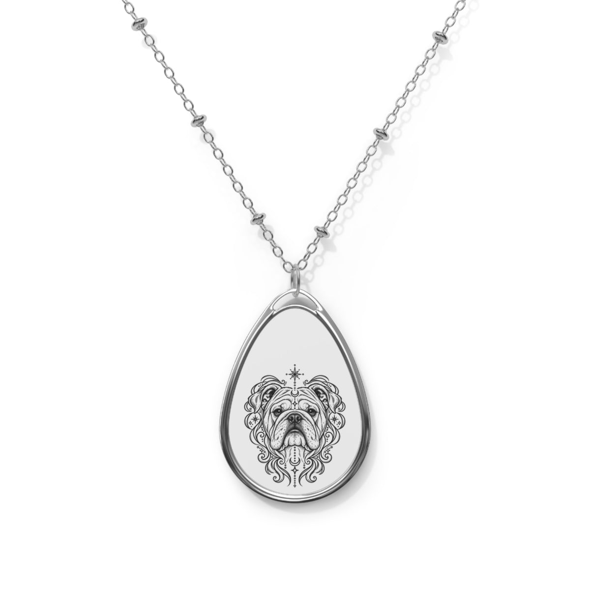 Mystical Bulldog Engraved Oval Necklace — Pendant