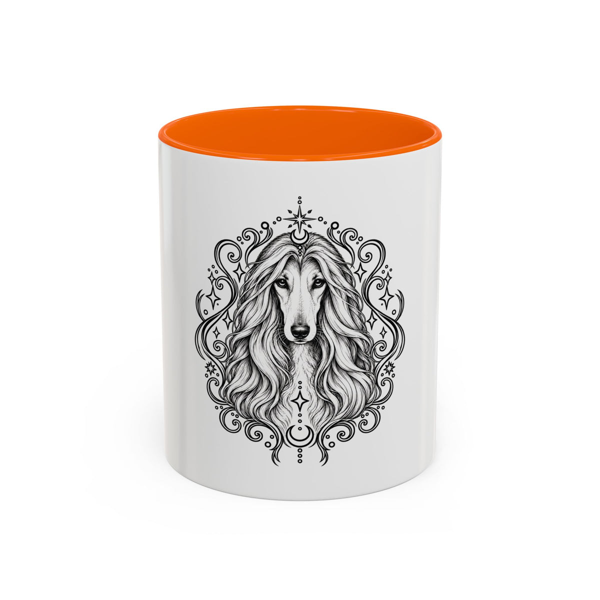 Mystical Afghan Hound Line Art Accent Coffee Mug – Mystical Dog Portrait 11/15oz