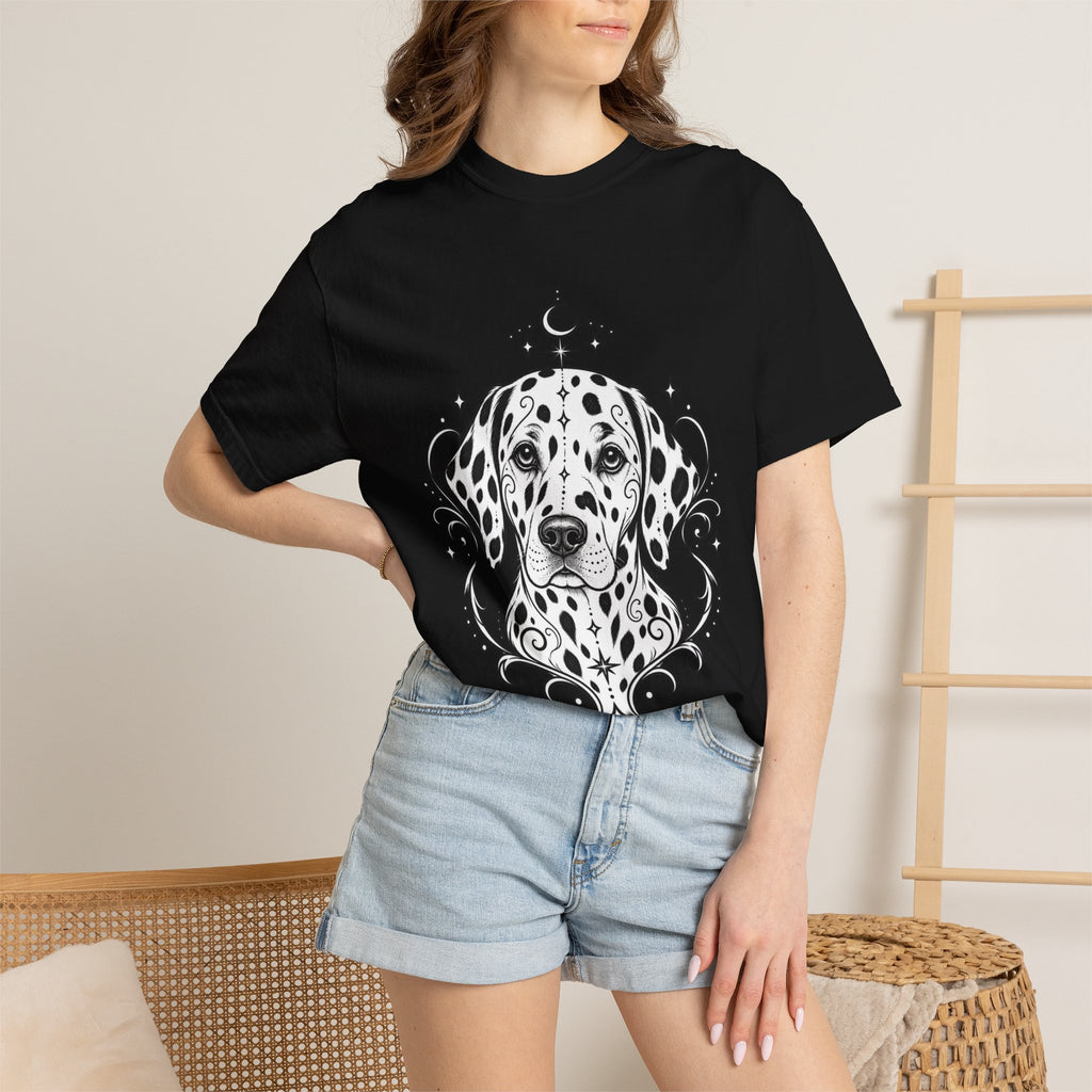 Mystical Dalmatian Line Art T-Shirt — Minimal Dog Portrait Tee