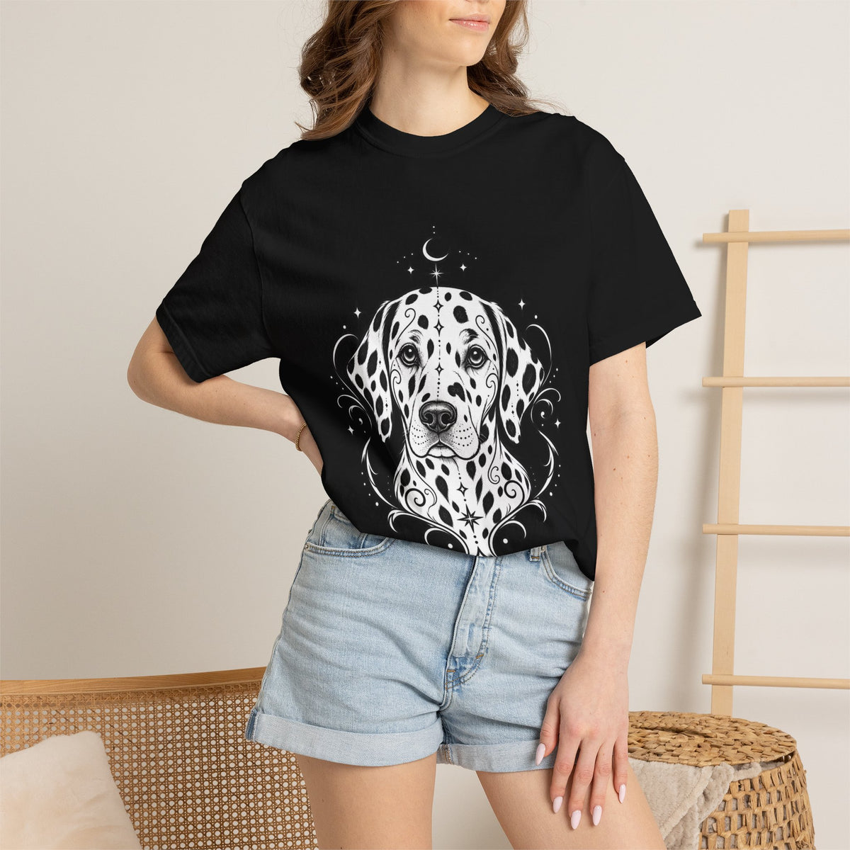 Mystical Dalmatian Line Art T-Shirt — Minimal Dog Portrait Tee
