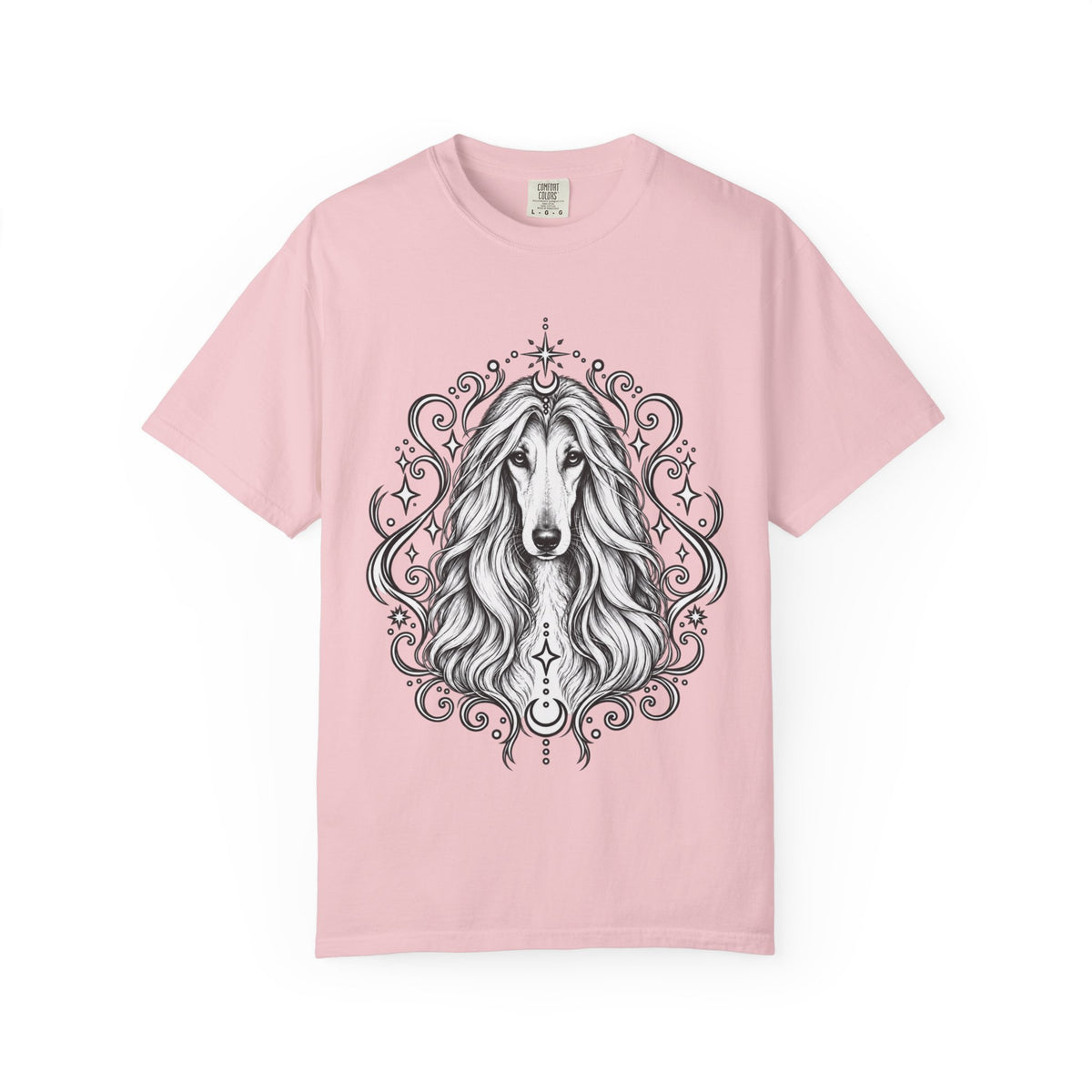 Mystical Afghan Hound Line Art T-Shirt — Minimal Dog Portrait Tee
