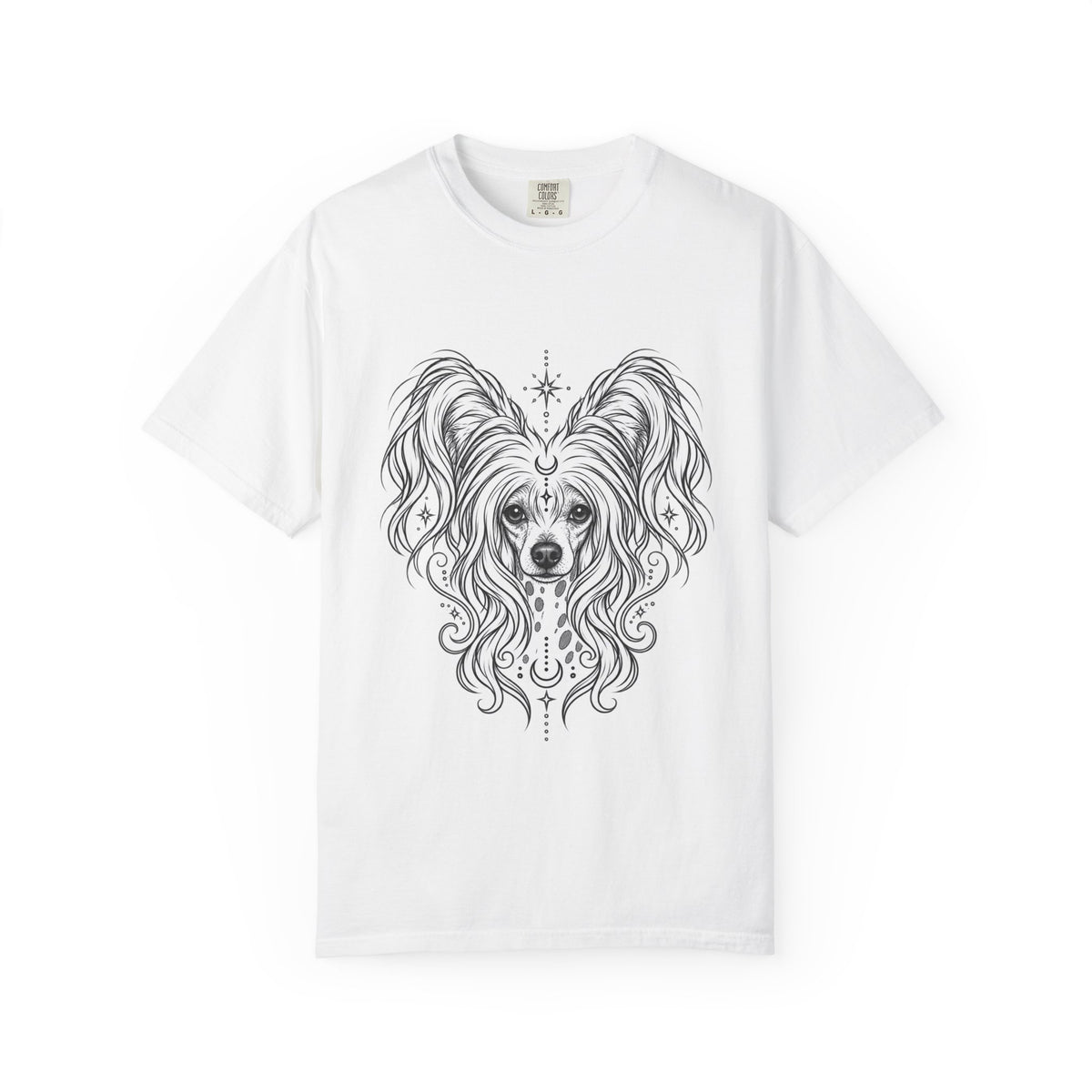Mystical Chinese Crested Line Art T-Shirt — Minimal Dog Portrait Tee