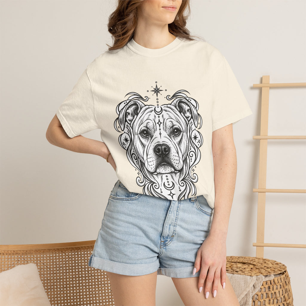 Mystical American Staffordshire Terrier Line Art T-Shirt — Minimal Dog Portrait Tee