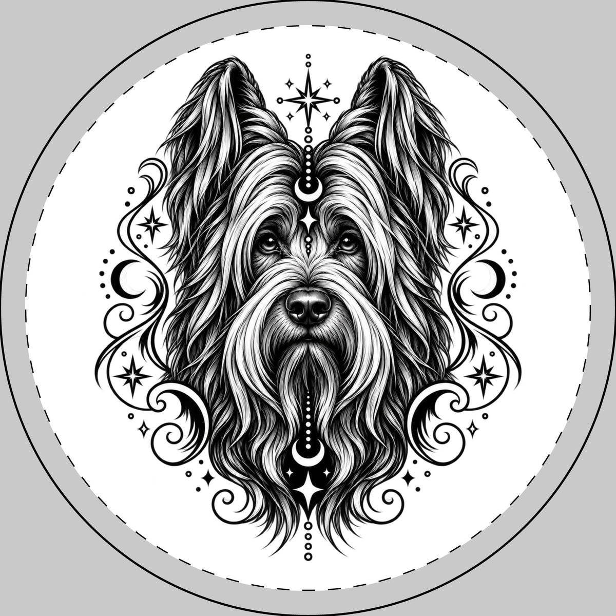 Mystical Briard CE Round Car Magnet — Boho Dog Face Sticker