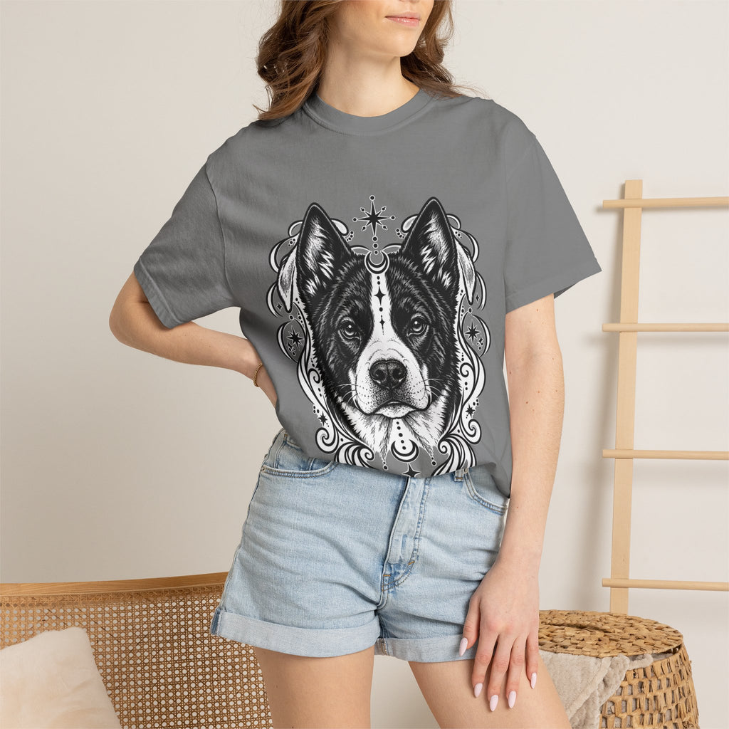 Mystical Karelian Bear Dog Line Art T-Shirt — Minimal Dog Portrait Tee