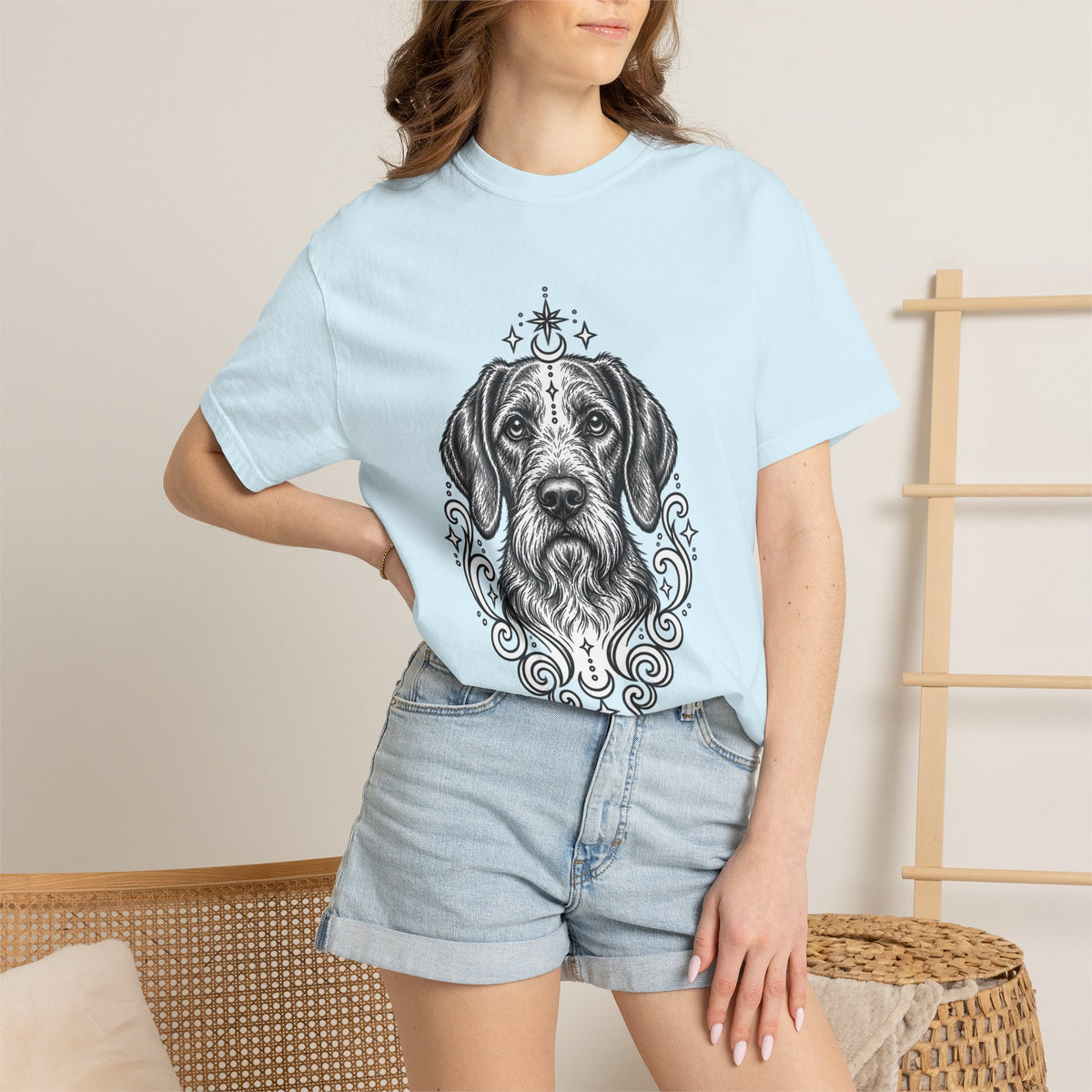 Mystical Wiredhaired Vizsla Line Art T-Shirt — Minimal Dog Portrait Tee