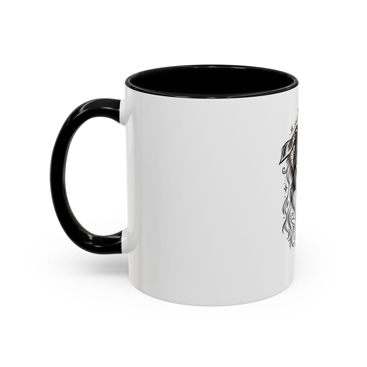 Mystical Border Collie LH Line Art Accent Coffee Mug – Mystical Dog Portrait 11/15oz