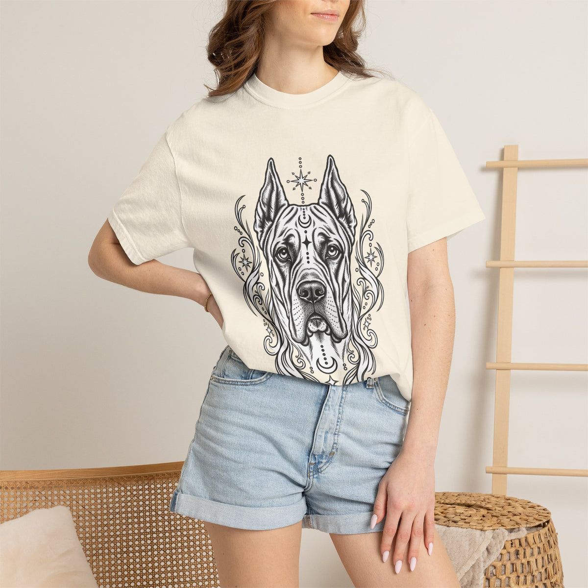 Mystical Great Dane CE Line Art T-Shirt — Minimal Dog Portrait Tee