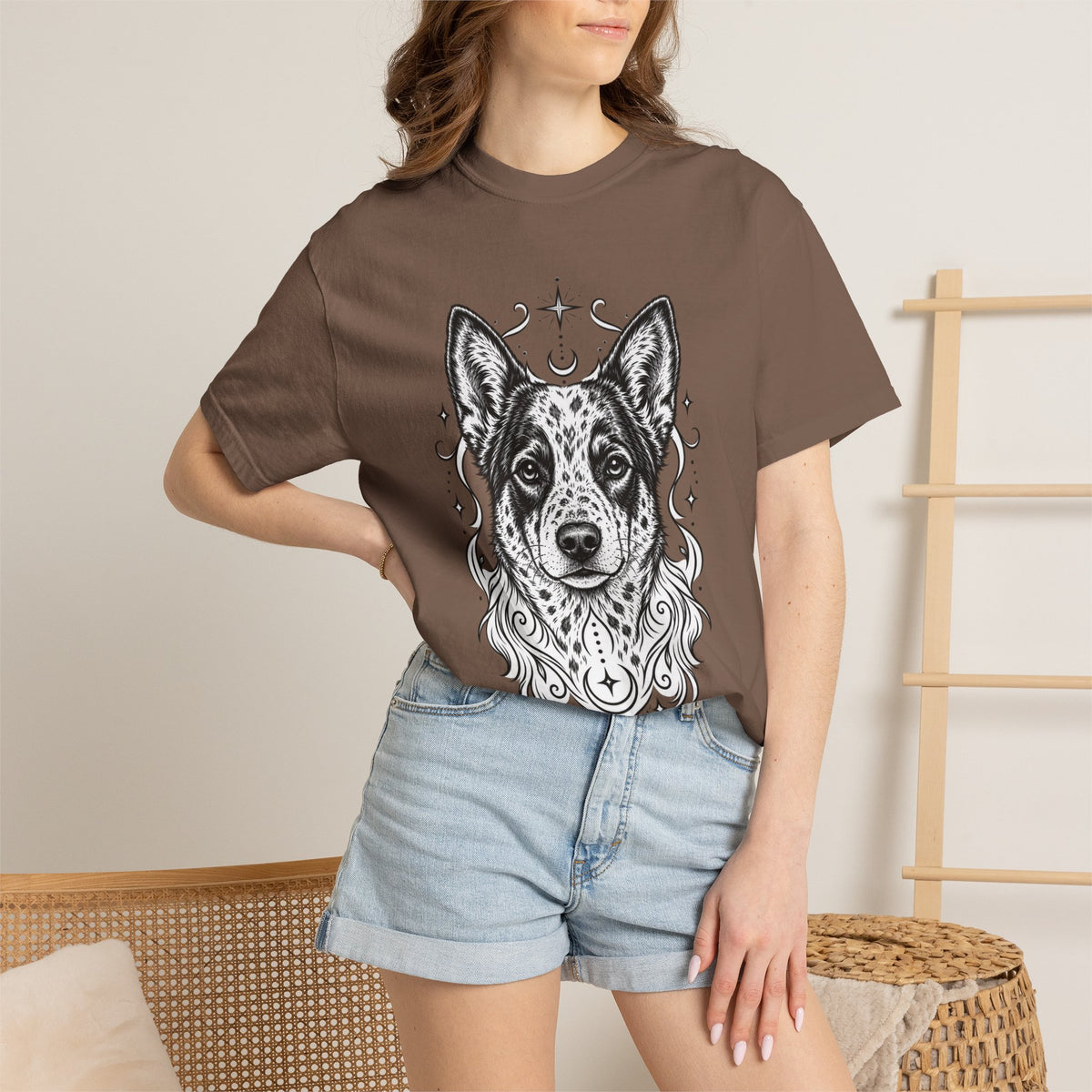Mystical Australian Cattle Dog Line Art T-Shirt — Minimal Dog Portrait Tee