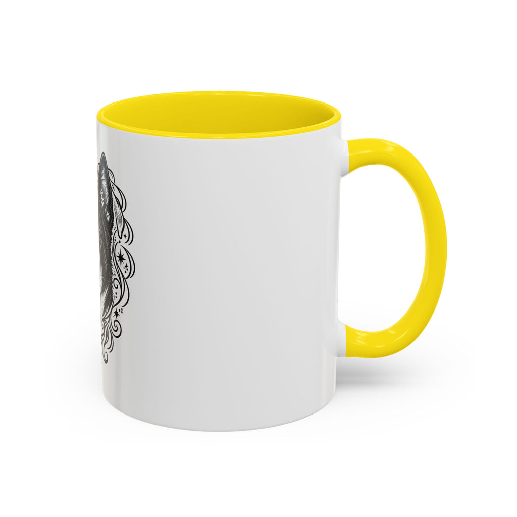 Mystical Karelian Bear Dog Line Art Accent Coffee Mug – Mystical Dog Portrait 11/15oz