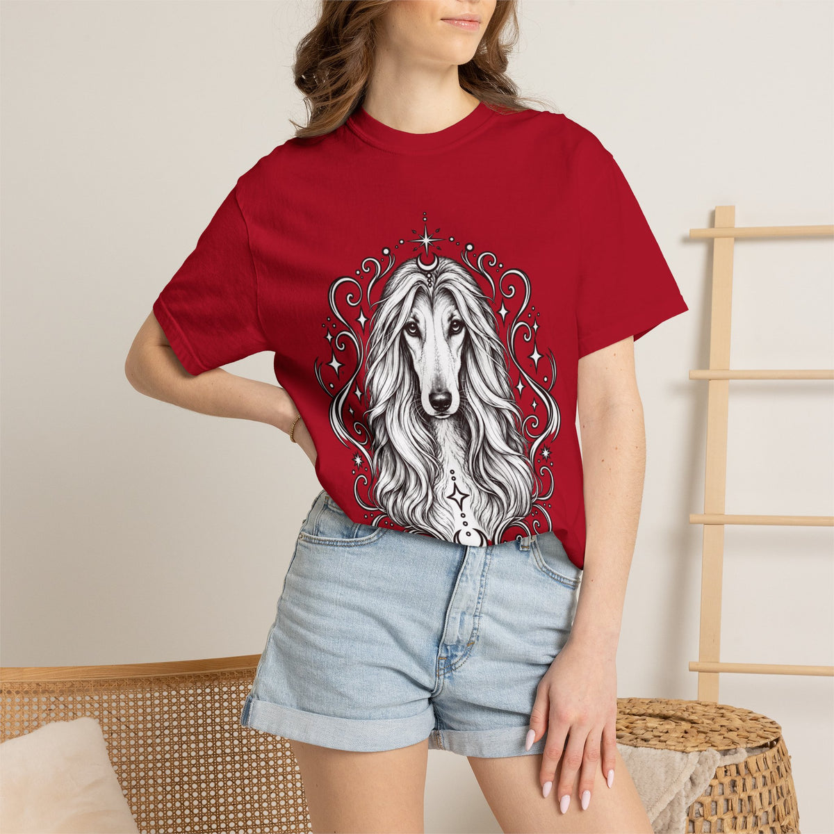 Mystical Afghan Hound Line Art T-Shirt — Minimal Dog Portrait Tee