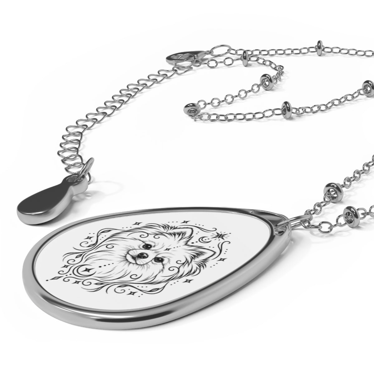 Mystical Pomeranian Oval Necklace — Engraved Pet Memorial Pendant