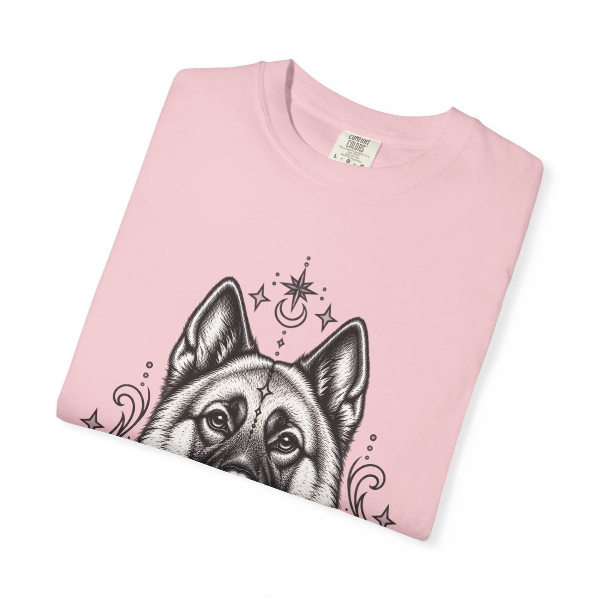 Mystical Norwegian Elkhound Line Art T-Shirt — Minimal Dog Portrait Tee